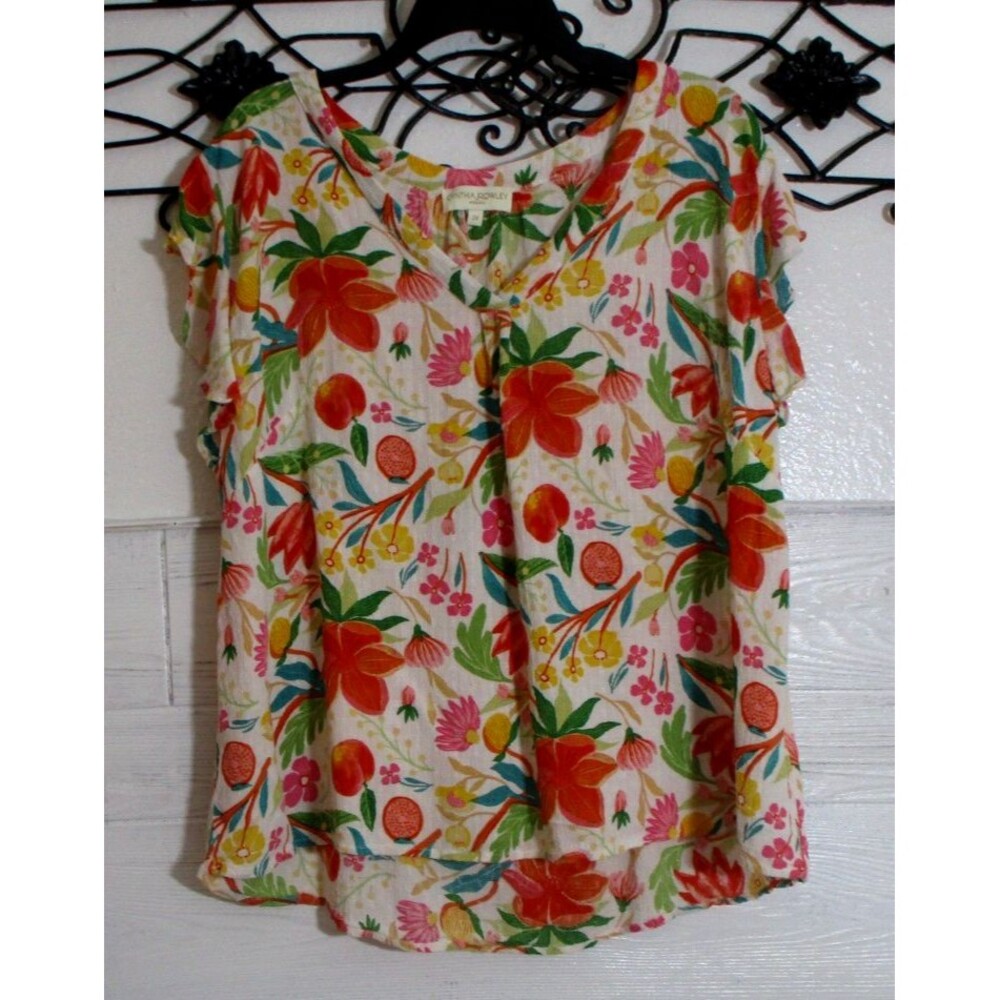 Floral Short Sleeve V-Neck Top - Multicolor